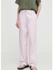 Kalhoty s příměsí lnu Samsoe Samsoe SALIX růžová barva, high waist, F24100001