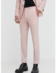 Kalhoty s příměsí vlny HUGO růžová barva, přiléhavé