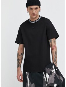 Bavlněné tričko HUGO černá barva, s aplikací