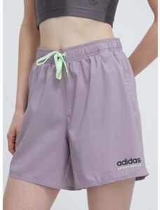 Kraťasy adidas dámské, fialová barva, hladké, high waist, IL7252