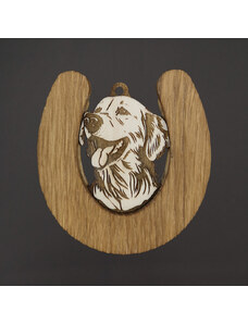 AMADEA Dřevěná ozdoba z masivu s vkladem podkova - pes, 7 cm, český výrobek
