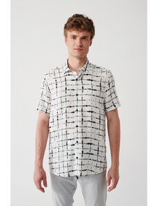 Avva Men's White Bottom Brit Collar Soft Touch Patterned Regular Fit Shirt