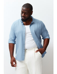 Trendyol Blue Regular Fit Linen Look Plus Size Shirt