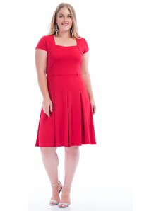 Şans Women's Plus Size Red Waist Pleated Dress
