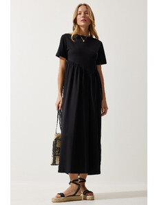 Happiness İstanbul Women's Black Gathered Long Knitted Dress