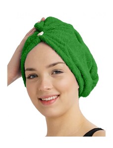 Froté turban na vlasy, tmavě zelený