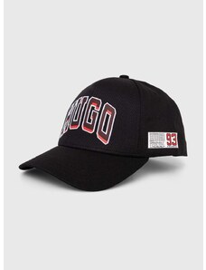 Bavlněná baseballová čepice HUGO černá barva, s potiskem, 50513381