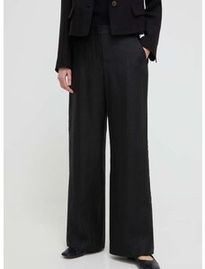 Plátěné kalhoty Weekend Max Mara černá barva, široké, high waist