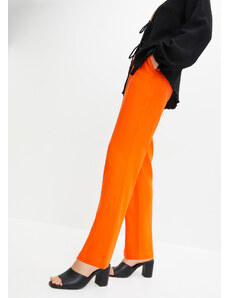 bonprix Lněné kalhoty s vysokým pasem a elastickou vsadkou Oranžová