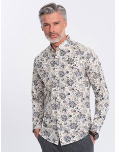 Ombre Men's SLIM FIT shirt in floral pattern - beige-gray