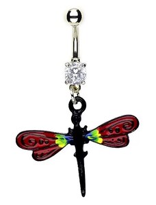 Šperky Eshop - Piercing do pupíku - vážka, červená křídla I14.27