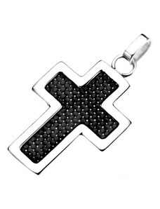 Šperky Eshop - Ocelový přívěsek - stříbrný obrys kříže s černou strukturou Y20.20