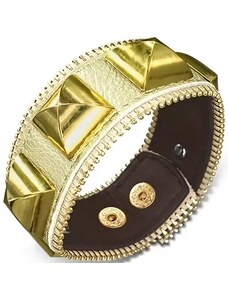 Šperky Eshop - Kožený náramek - zlatý se zlatými pyramidami, zip X37.14
