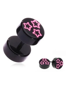 Šperky Eshop - Fake piercing do ucha z akrylu - růžové hvězdy na černém kolečku AA40.10