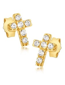 Šperky Eshop - Zlaté 14K náušnice - křížky se šesti kulatými zirkony GG03.04