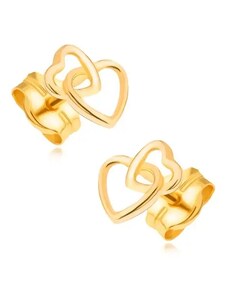 Šperky Eshop - Zlaté náušnice 585 - propojené blyštivé kontury souměrných srdcí GG21.17