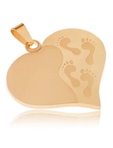 Šperky Eshop - Zlatý přívěsek z oceli, souměrná srdce, gravírované otisky nohou S52.18