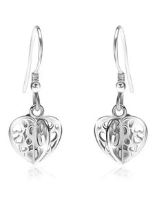 Šperky Eshop - Stříbrné náušnice 925 - lesklé vyřezávané čtyřcípé srdce V04.31