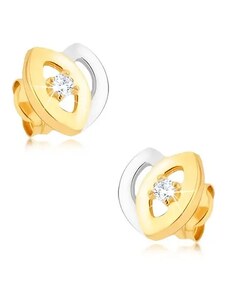 Šperky Eshop - Rhodiované dvoubarevné náušnice z 9K zlata - tulipán, výřezy, zirkon GG39.08