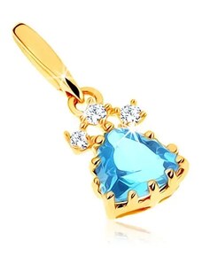 Šperky Eshop - Blyštivý přívěsek ze žlutého 9K zlata - modrý topasový trojúhelník, čiré zirkony S2GG63.27