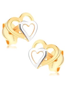 Šperky Eshop - Náušnice z 9K zlata - dvoubarevné obrysy srdíček, puzetky, vysoký lesk S1GG75.01