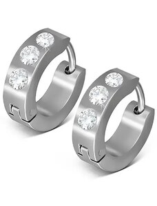 Šperky Eshop - Náušnice z oceli 316L, kruhy, stříbrný odstín, čiré zirkonky U28.11