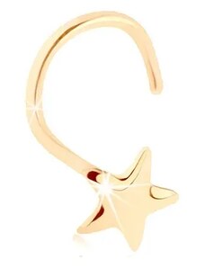 Šperky Eshop - Zahnutý piercing do nosu ve žlutém 14K zlatě - pěticípá hvězda, vysoký lesk S2GG96.05