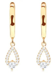 Šperky Eshop - Zlaté náušnice 585 - lesklý oblouček, třpytivá kontura kapky, kulatý zirkon S2GG93.38