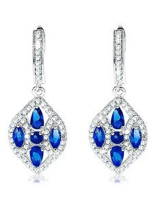 Šperky Eshop - Stříbrné náušnice 925, široké zrnko zdobené modrými a čirými zirkony SP19.15