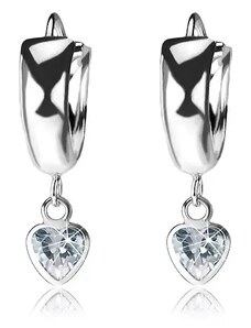 Šperky Eshop - Kloubové náušnice ze stříbra 925, lesklé vypouklé kruhy, visící zirkonové srdce I32.26