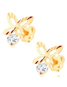 Šperky Eshop - Briliantové zlaté náušnice 585 - blýskavý obrys motýla, čirý diamant BT503.54