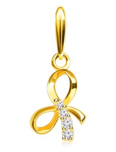 Šperky Eshop - Přívěsek ze žlutého 14K zlata - lesklá uvázaná mašlička, linie čirých zirkonů GG117.13