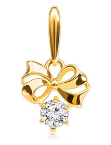 Šperky Eshop - Zlatý přívěsek 585 - lesklá mašlička zdobená výřezy, kulatý čirý zirkon S2GG118.02