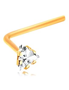 Šperky Eshop - Zlatý 14K piercing do nosu - zahnutý - čirý zirkonový trojúhelník S2GG207.11