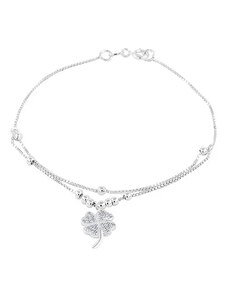Šperky Eshop - Stříbrný 925 náramek, čtyřlístek se zirkony, kuličky, dvojitý řetízek AC08.29