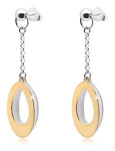 Šperky Eshop - Visací náušnice, stříbro 925, dvoubarevné obrysy oválů na řetízku SP02.26