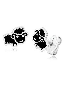 Šperky Eshop - Stříbrné 925 náušnice - černá ovce zdobená lesklou glazurou, puzetky S40.21