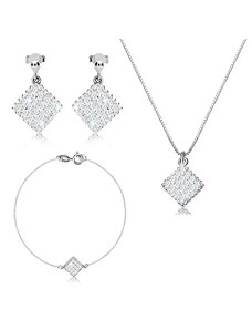 Šperky Eshop - Trojset ze stříbra 925 - vroubkovaný kosočtverec se zirkony, hranatý řetízek R17.03