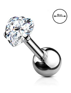 Šperky Eshop - Piercing z 316L oceli do tragu - čirý srdíčkovitý zirkon, délka 8 mm, průměr 4 mm W29.39