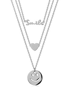 Šperky Eshop - Ocelový náhrdelník - tenké řetízky, "Smile" - úsměv, srdce, smajlík, stříbrná barva S76.13
