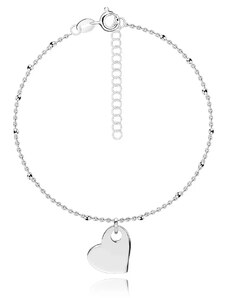Šperky Eshop - Stříbrný náramek 925 - přívěsek srdce, hladké korálky, nastavitelný G15.20