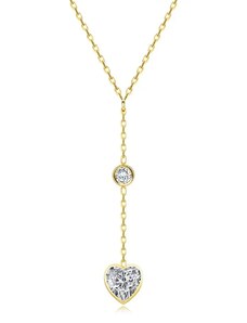 Šperky Eshop - Zlatý 14K náhrdelník ze žlutého zlata - řetízek, kulaté a srdcové zirkony S5GG255.44