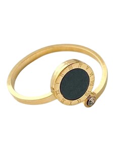Camerazar Nastavitelný prsten z chirurgické oceli 316L s římskými hodinami a zirkony, pozlacený 18karátovým zlatem