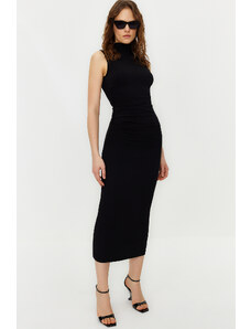 Trendyol Black Zero Sleeve Draped Bodycone/Fitted Maxi Stretchy Knitted Maxi Dress