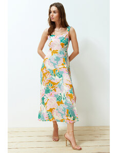 Trendyol Multi Color Floral Print A-line 100% Viscous Woven Midi Dress