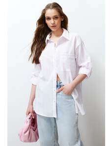 Trendyol Pink Striped Oversize/Wide Fit Woven Shirt with Curable Sleeve Detail