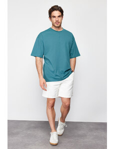 Trendyol Emerald Green Oversize Stitch Detail 100% Cotton T-Shirt