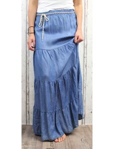 Italy Moda Dámská dlouhá sukně s páskem - vzhled džínoviny - tm.modrá