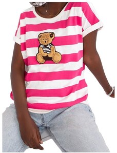 Bílo-růžové pruhované tričko s medvídkem