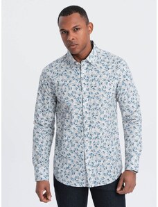 Ombre Clothing Modro šedá košile s květinovým vzorem V2 SHPS-0163